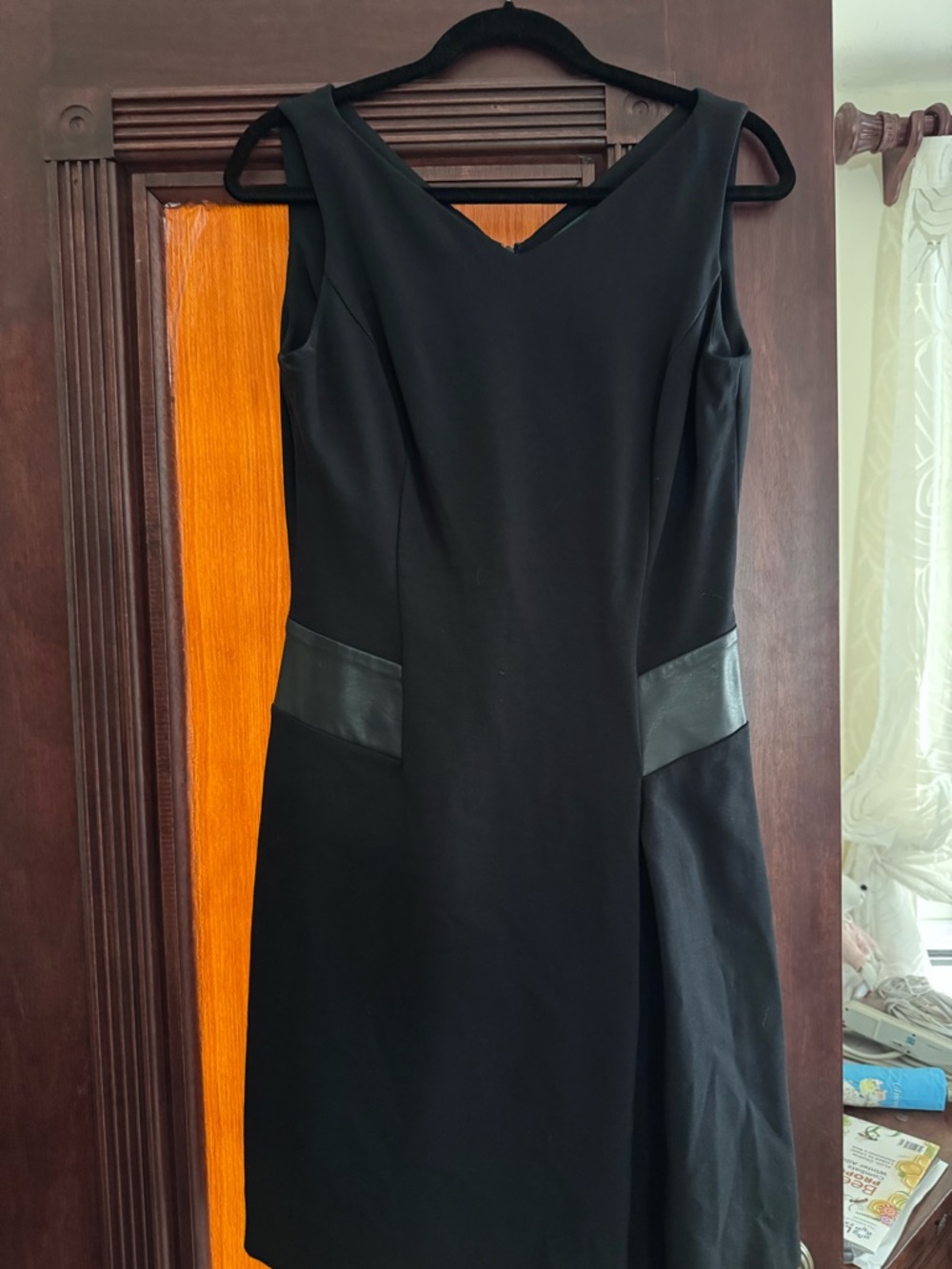 Lauren Ralph Lauren Black Sleeveless V-Neck Midi Dress with Faux Leather Panels